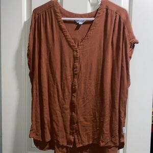 Orvis Women's Short Sleeve Button Front Blouse Shirt (XX-Large in Rust) EUC
